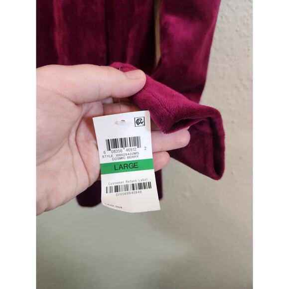 Karen Scott Women's Burgundy Sport Velour Crew Neck Pullover‎ Sweatshirt Size L - Picture 5 of 7